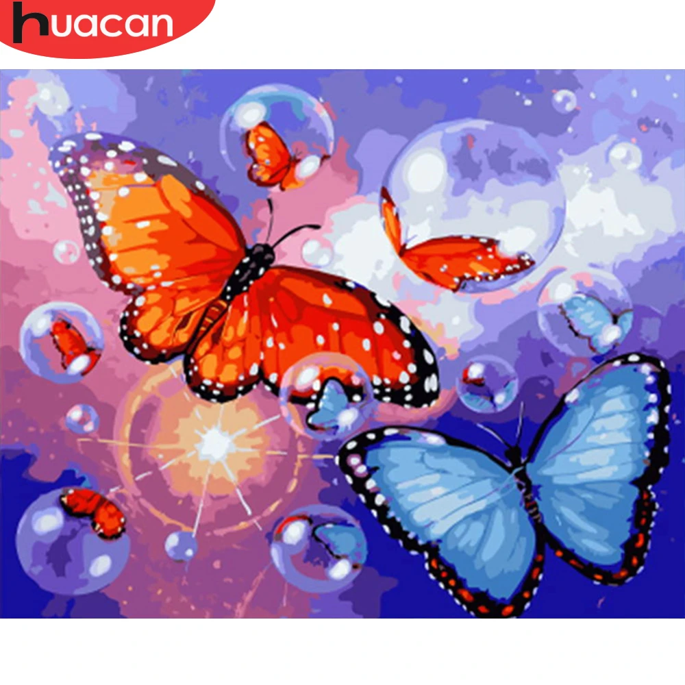 Фото HUACAN картина маслом фантазия бабочка животное ручная роспись акрил на холсте DIY по