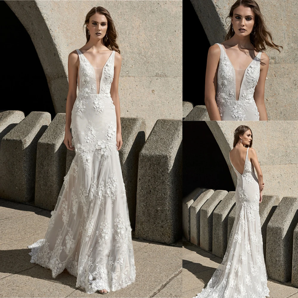 2021 Wedding Dresses Deep V Neck Lace Appliques Bridal Gowns Custom Made Sexy Backless Sweep Train Mermaid Wedding Dress
2021 Wedding Dresses Deep V Neck Lace Appliques Bridal Gowns Custom Made Sexy Backless Sweep Train Mermaid Wedding Dress
