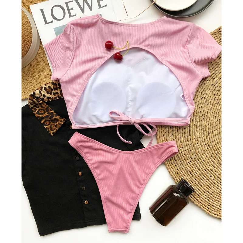 Sexy Bikinis Ribbed Women's Swimsuit Short Sleeve Swimwear Women High Leg Biquini Backless Bathing Suit 2021 Bikini Set
Sexy Bikinis Ribbed Women's Swimsuit Short Sleeve Swimwear Women High Leg Biquini Backless Bathing Suit 2021 Bikini Set