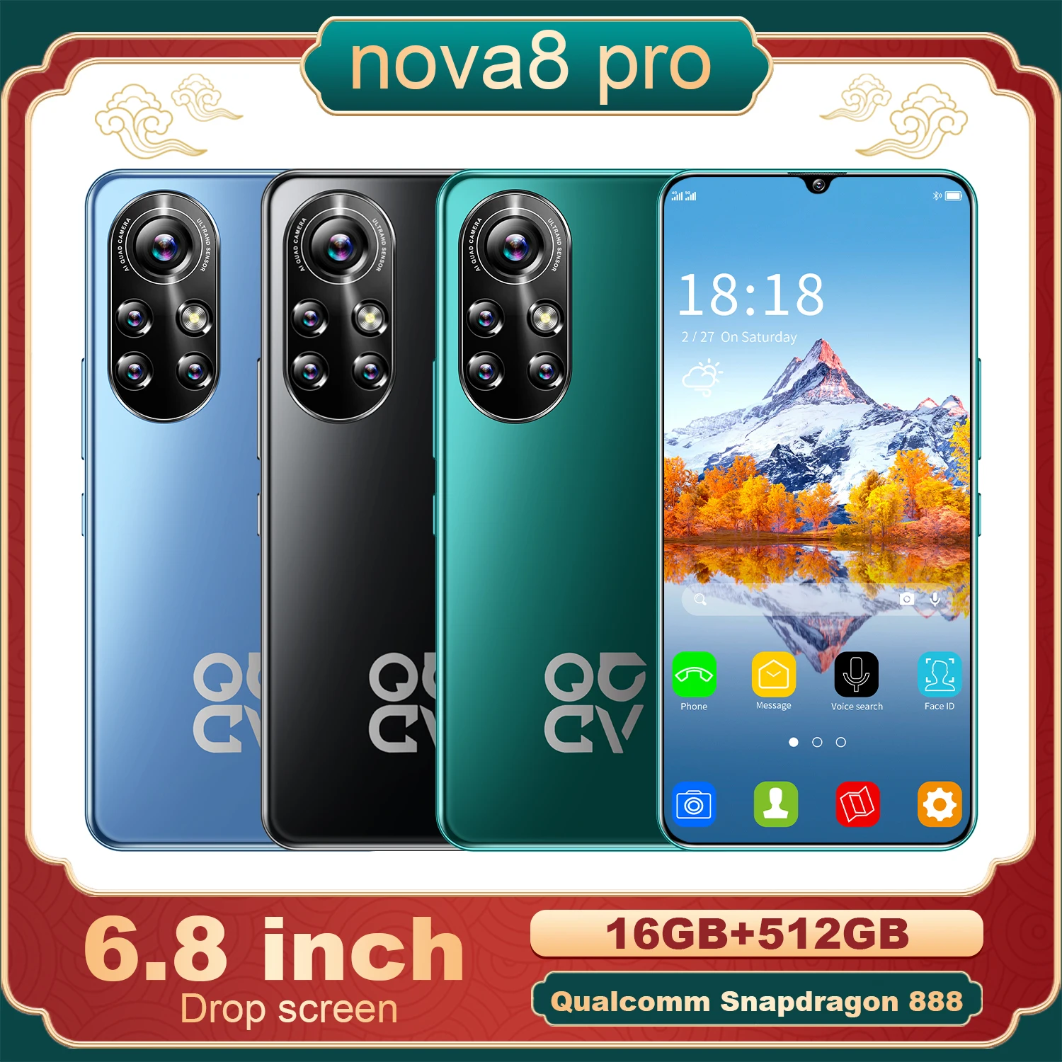 Global Version Nova8pro 6.8 inch Smart 5G Mobile PhoneBual Card Dual Standby 16GB+512GB Fingerprint Face Unlock GPS Positioning
Global Version Nova8pro 6.8 inch Smart 5G Mobile PhoneBual Card Dual Standby 16GB+512GB Fingerprint Face Unlock GPS Positioning