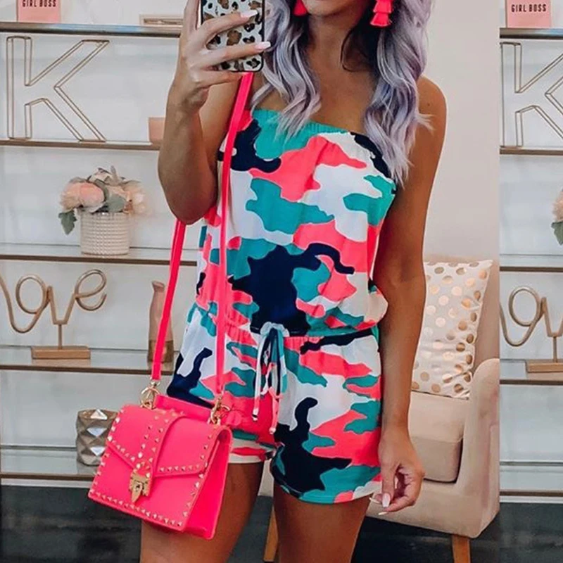 Fashion Casual Off Shoulder Sleeveless Tie Dye Elastic Waist Women Playsuit Sexy Women Ropmer Women Overalls
Fashion Casual Off Shoulder Sleeveless Tie Dye Elastic Waist Women Playsuit Sexy Women Ropmer Women Overalls