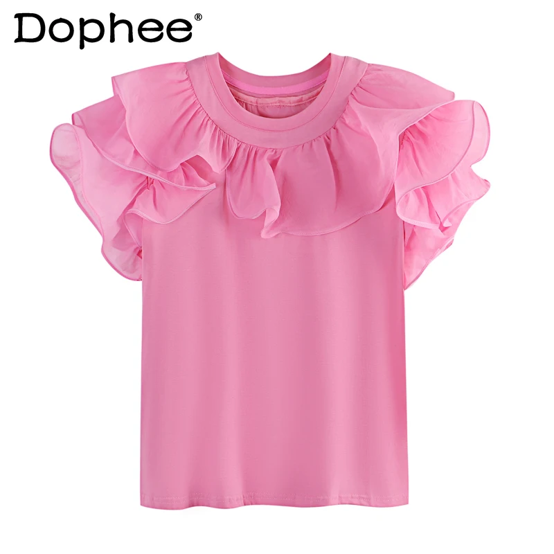 Ruffled Stitching Loose Short-Sleeved Cotton T-shirt for Women Summer New Half Sleeve Top Fashion All-match Solid Colour Tshirt
Ruffled Stitching Loose Short-Sleeved Cotton T-shirt for Women Summer New Half Sleeve Top Fashion All-match Solid Colour Tshirt