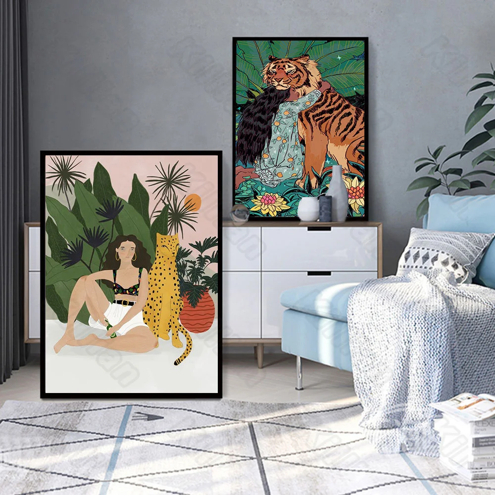 Modern Brief Type Cartoon Girl and Leopard Tiger Wall Painting Posters and Murals In Nordic Style for Living Room and Decoration
Modern Brief Type Cartoon Girl and Leopard Tiger Wall Painting Posters and Murals In Nordic Style for Living Room and Decoration