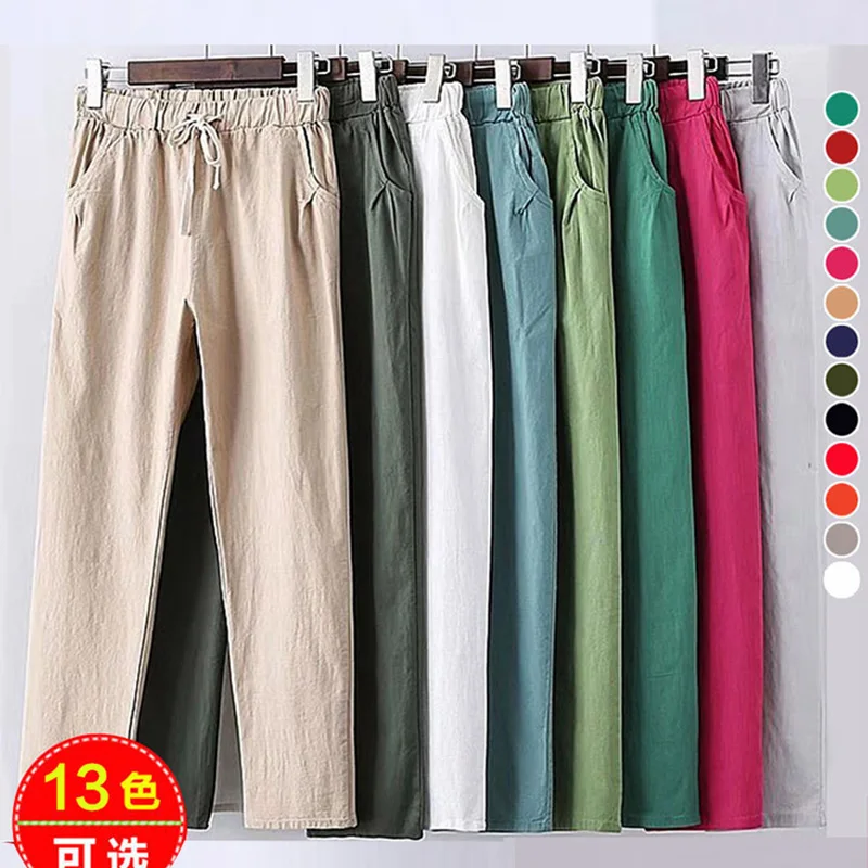 New Womens Spring/Summer Harem Pants Cotton Linen Solid Elastic Waist Candy Colors Trousers Soft High Quality For Female 2021
New Womens Spring/Summer Harem Pants Cotton Linen Solid Elastic Waist Candy Colors Trousers Soft High Quality For Female 2021