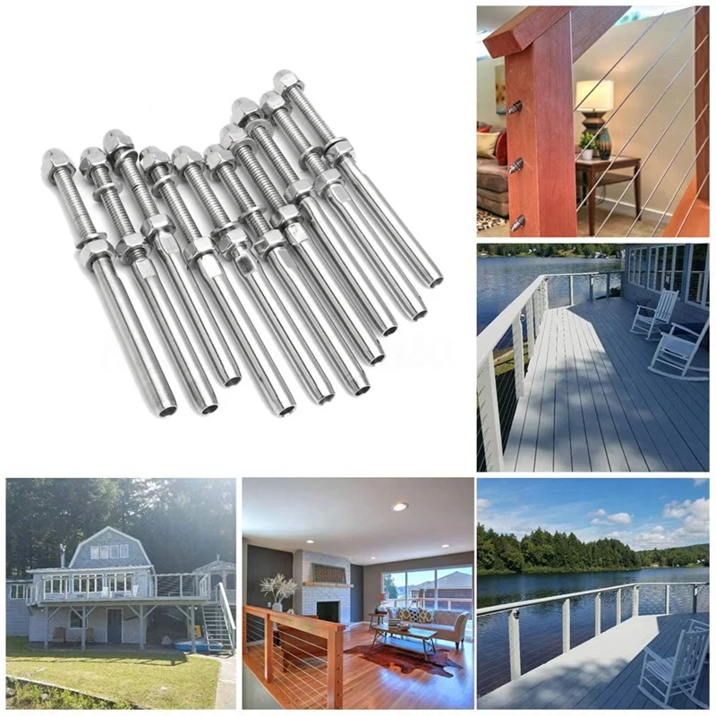 10 Pairs Threaded Terminal Stud and Stemball Swage Cable Tensioners Marine Railing Kit for 1/8inch Cable Deck Railing
10 Pairs Threaded Terminal Stud and Stemball Swage Cable Tensioners Marine Railing Kit for 1/8inch Cable Deck Railing