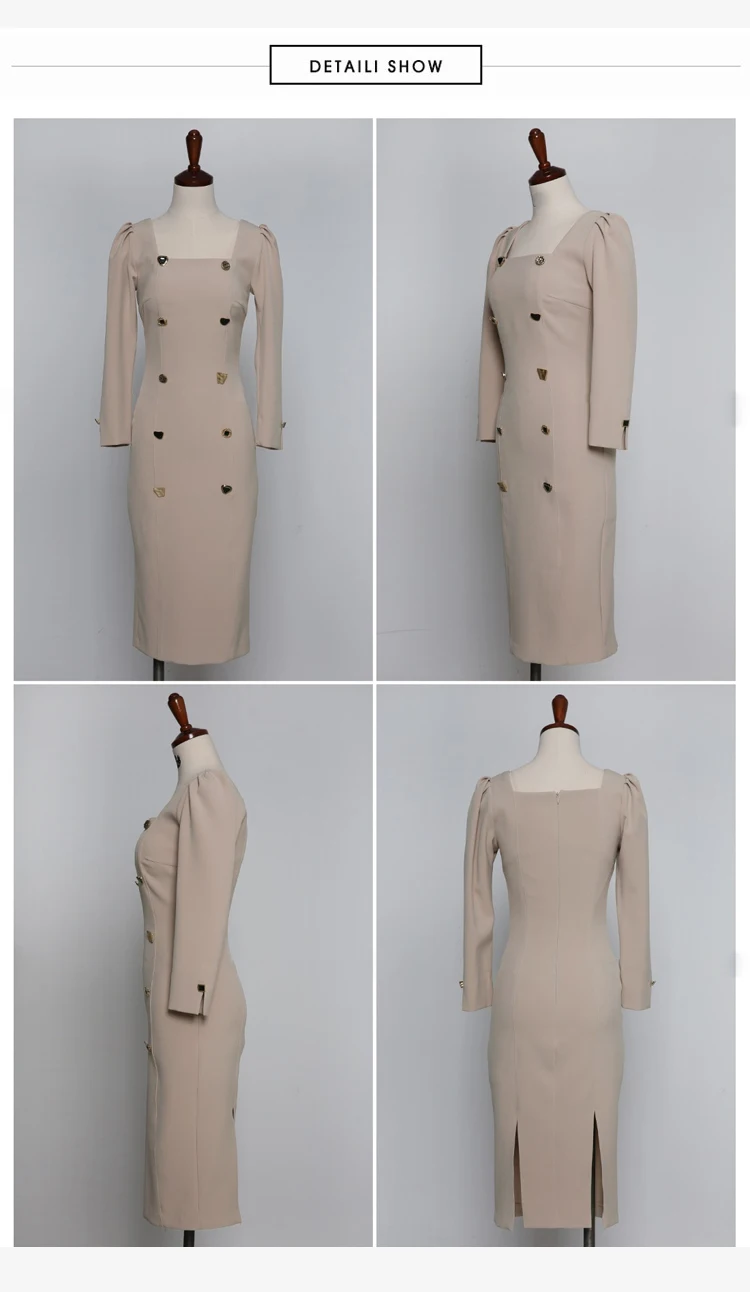 2020 Autumn Puff Sleeve Khaki Solid Double Breasted Slim Office Cloth Knee-Length Bodycon Pencil Split Work Dresses
2020 Autumn Puff Sleeve Khaki Solid Double Breasted Slim Office Cloth Knee-Length Bodycon Pencil Split Work Dresses