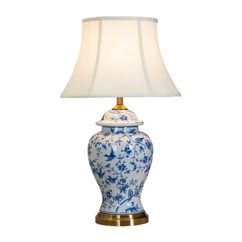

Modern Blue And White Ceramic Table Lamp Foyer Bed Room Study Decor Luxurious Porcelain Desk Reading Light H 65cm 2507