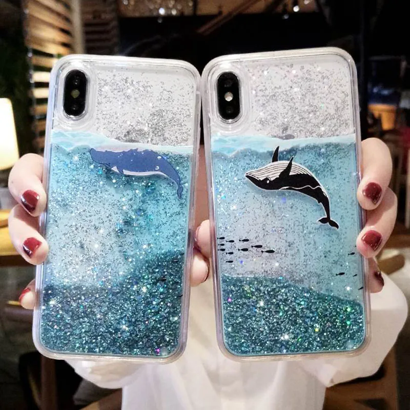 Милый мультяшный чехол с морскими блестками для iPhone 11 Pro Max Xs XR X 7 8 6 6s Plus 5