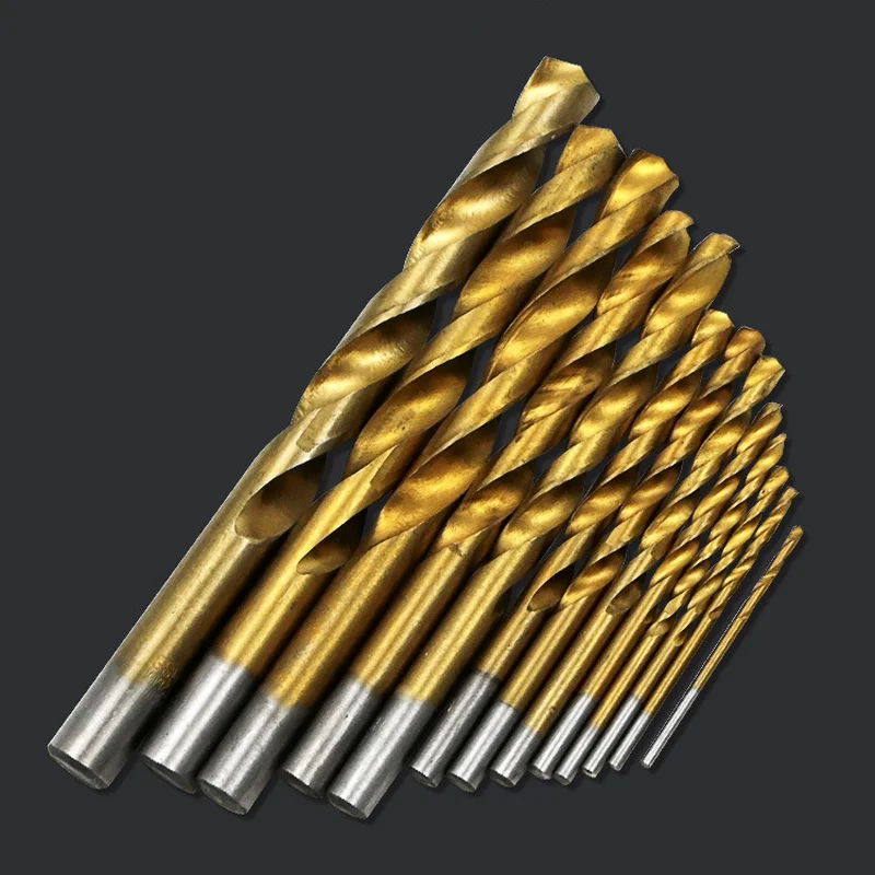 13Pcs High Speed Steel HSS Drill Bits Set Titanium Coated Woodworking Tools 2-12mm Round Shank Titanium Plated Twist Drill
13Pcs High Speed Steel HSS Drill Bits Set Titanium Coated Woodworking Tools 2-12mm Round Shank Titanium Plated Twist Drill