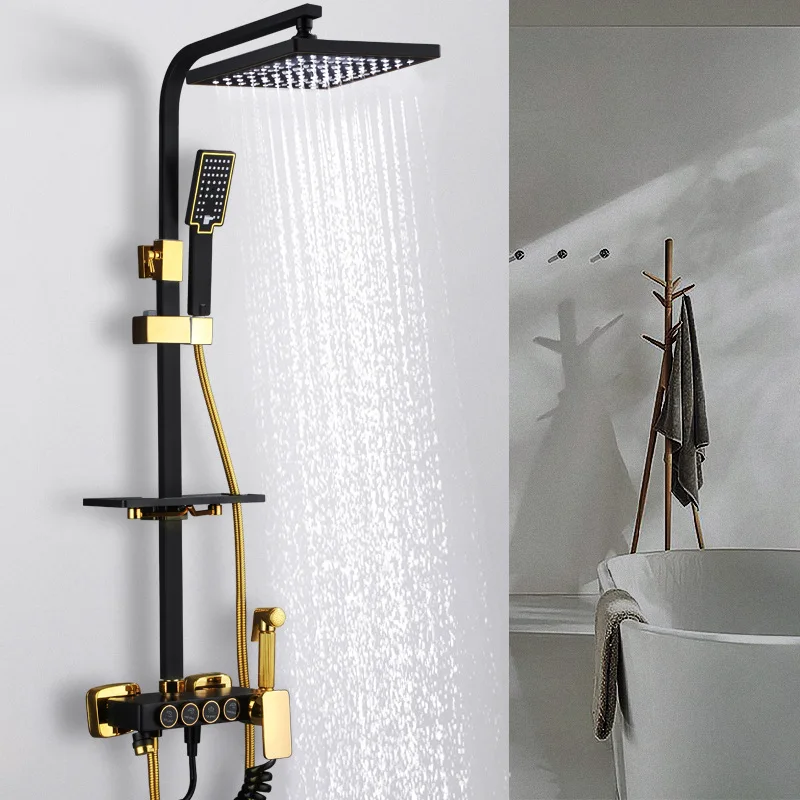 Bathroom black gold four-speed rain shower set, copper body faucet, pressurized spray gun, European style bathroom AE02ZH-00003
Bathroom black gold four-speed rain shower set, copper body faucet, pressurized spray gun, European style bathroom AE02ZH-00003
