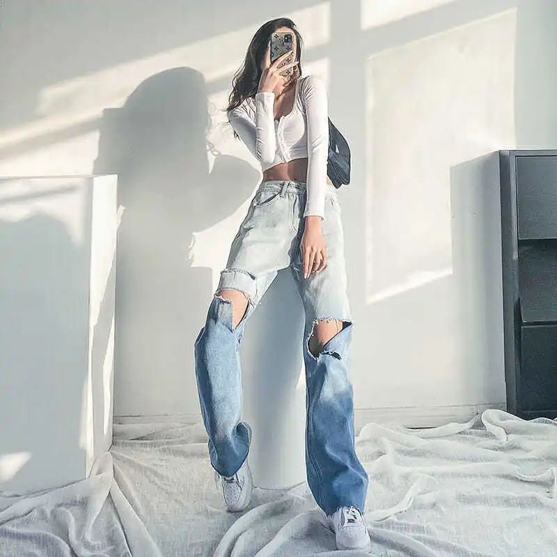 Europe and the United States hole gradual change straight jeans women's high waist loose sag American retro beggars wide leg
Europe and the United States hole gradual change straight jeans women's high waist loose sag American retro beggars wide leg