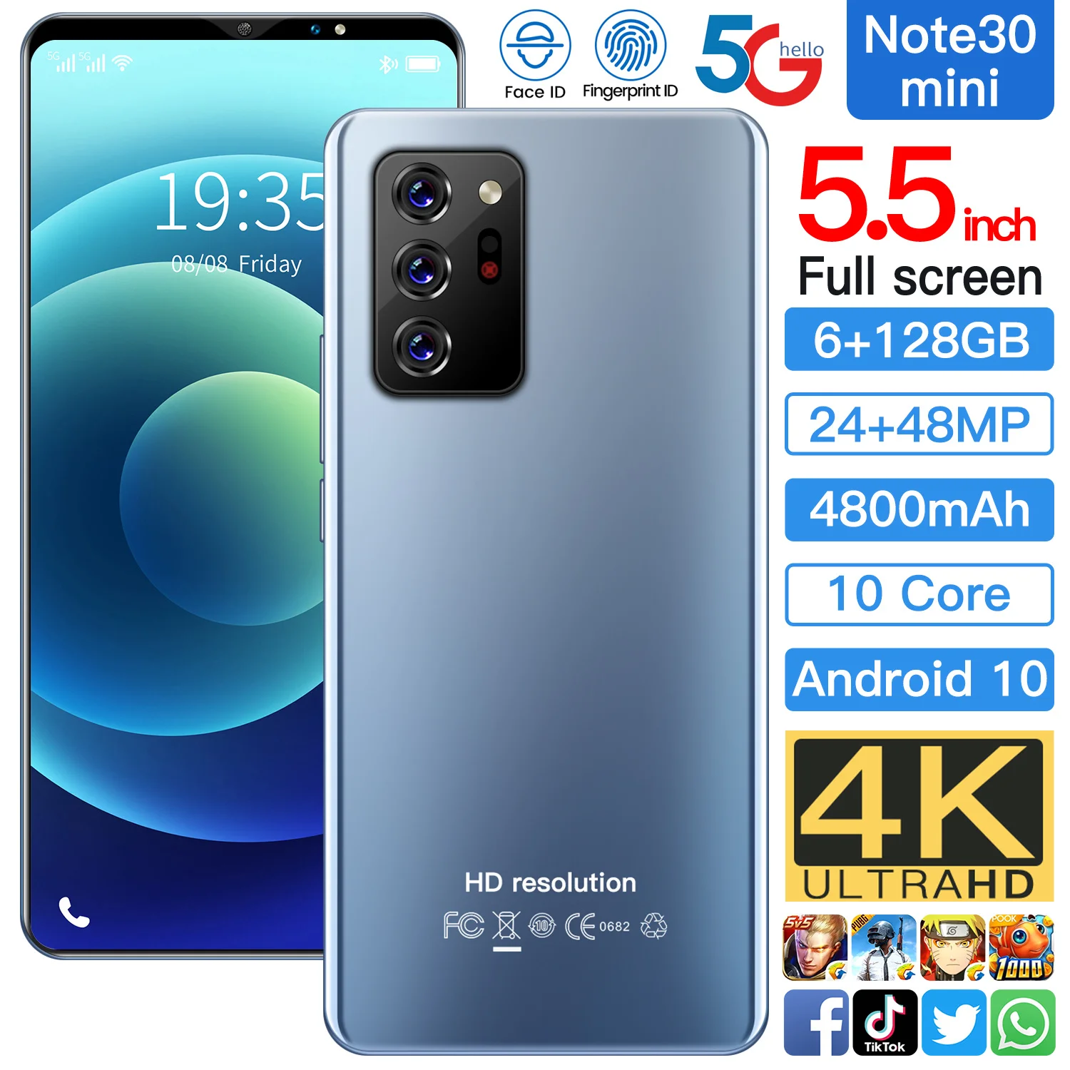 Hot Sale Note30 Mini 5.5 Inch Cheap Smart Phone Global Version 128GB Deca Core 4800mAh Fingerprint ID Cell Phone Celular MTK6889
Hot Sale Note30 Mini 5.5 Inch Cheap Smart Phone Global Version 128GB Deca Core 4800mAh Fingerprint ID Cell Phone Celular MTK6889