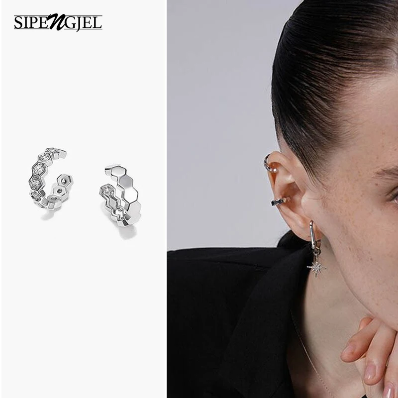 SIPENGJEL Fashion Inlaid Zircon Silver Color 2pcs Set Earcuff Earrings Simple Without Piercing Earrings Ear Cuffs Jewelry 2021
SIPENGJEL Fashion Inlaid Zircon Silver Color 2pcs Set Earcuff Earrings Simple Without Piercing Earrings Ear Cuffs Jewelry 2021