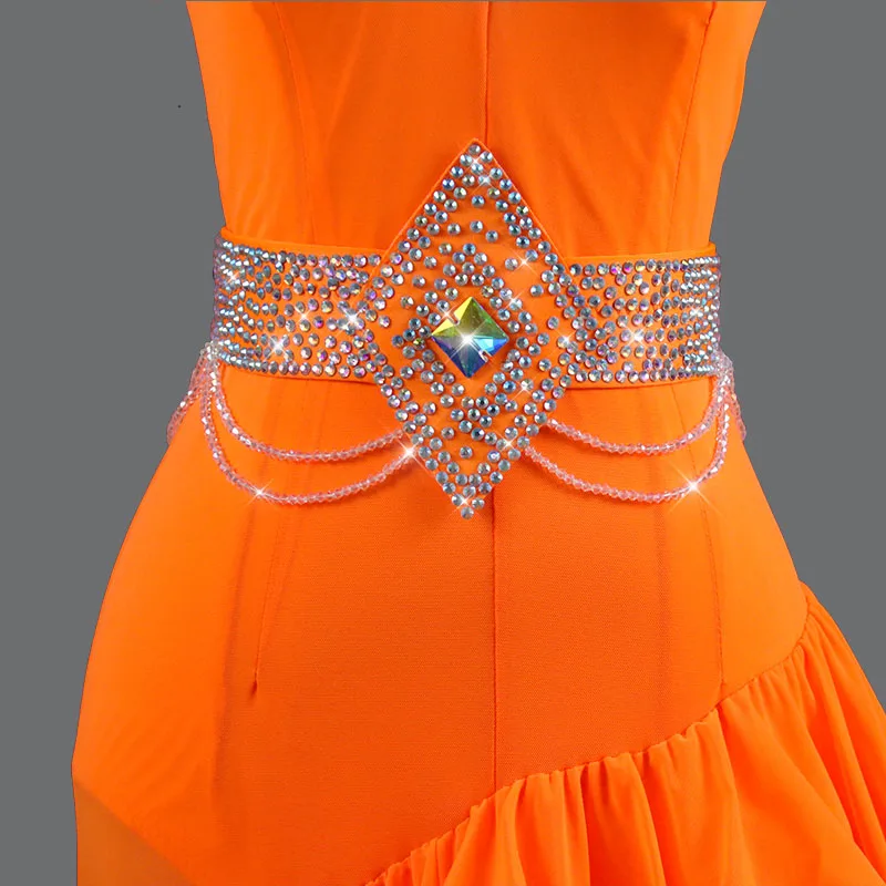Индивидуальные новые оранжевые латинские танцевальные платья Fishbone Skirt Dance Performance