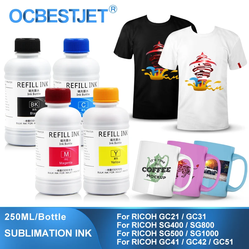 

250ML Sublimation Ink Heat Transfer Ink For Ricoh GC21 GC31 GC41 GC42 GC51 SG400 SG500 SG800 SG1000 SG3100 SG2100 SG7100 GX5000