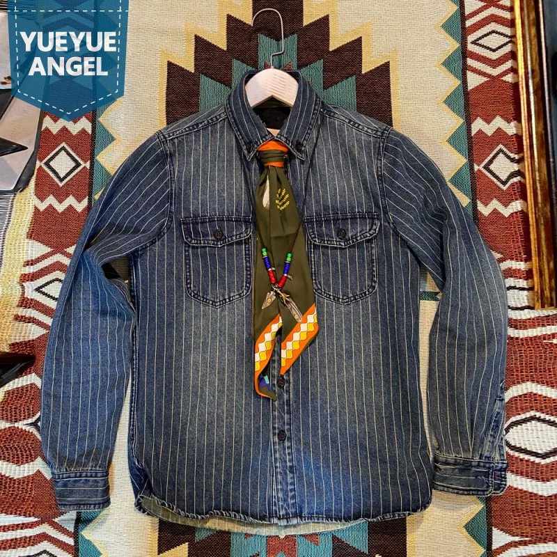 Vintage Denim Striped Shirt Men Spring Autumn Long Sleeve Single Breasted Cargo Tops Harajuku Turn-Down Collar Casual Shirts Men
Vintage Denim Striped Shirt Men Spring Autumn Long Sleeve Single Breasted Cargo Tops Harajuku Turn-Down Collar Casual Shirts Men