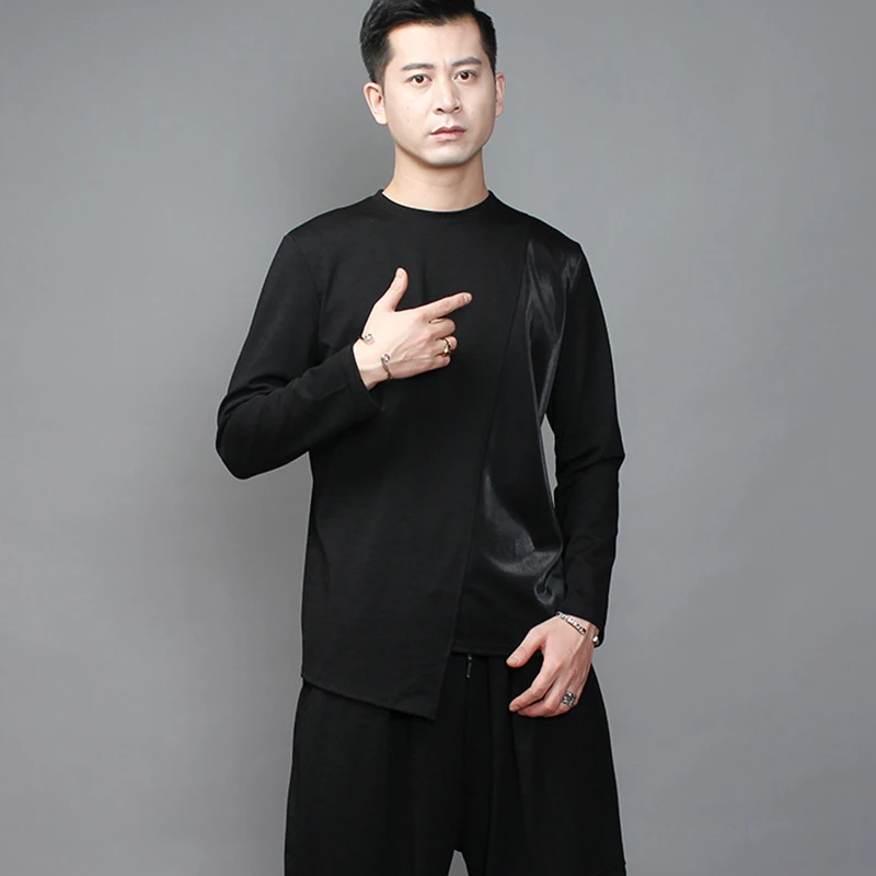 Fashion brand dark asymmetrical stitching long-sleeved t-shirt autumn male hair stylist fashion riffraff with undershirt inside 
Fashion brand dark asymmetrical stitching long-sleeved t-shirt autumn male hair stylist fashion riffraff with undershirt inside