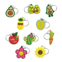 1PCS PVC keyring flowers avocado apple Cactus carrot pineapple durian cartoon keychain holder pendants fit women girl