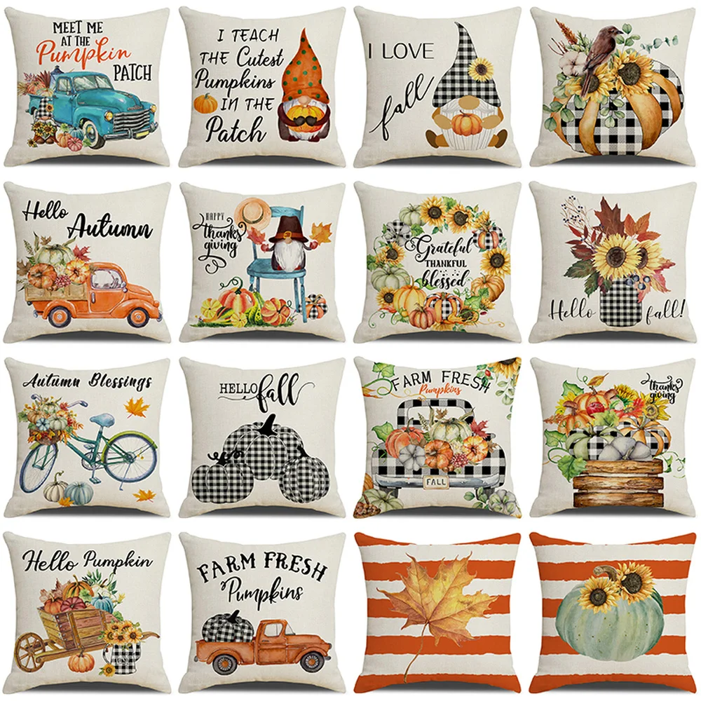 Thanksgiving Cushion Cover Autumn Holiday Decorative Throw Pillowcase Maple Leave Pumpkin Striped Plaid Sunflower Pillow Covers 
Thanksgiving Cushion Cover Autumn Holiday Decorative Throw Pillowcase Maple Leave Pumpkin Striped Plaid Sunflower Pillow Covers