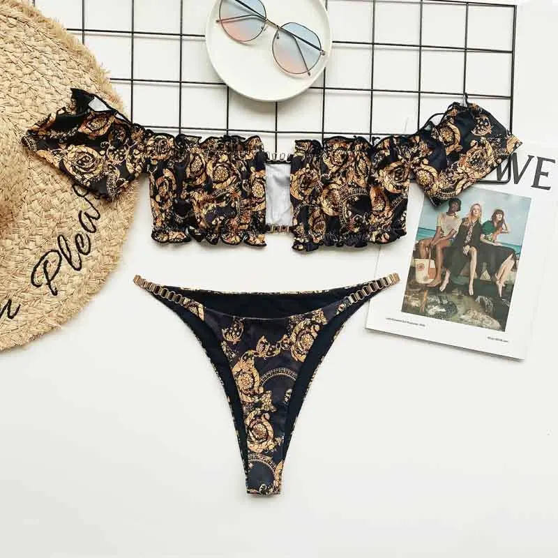 Puff Sleeves Sexy Print Bikini Set Thong Ruffled Swimsuit Women Two Pieces Swimwear Bandeau Bathing Suit Pleated Bikinis F26
Puff Sleeves Sexy Print Bikini Set Thong Ruffled Swimsuit Women Two Pieces Swimwear Bandeau Bathing Suit Pleated Bikinis F26