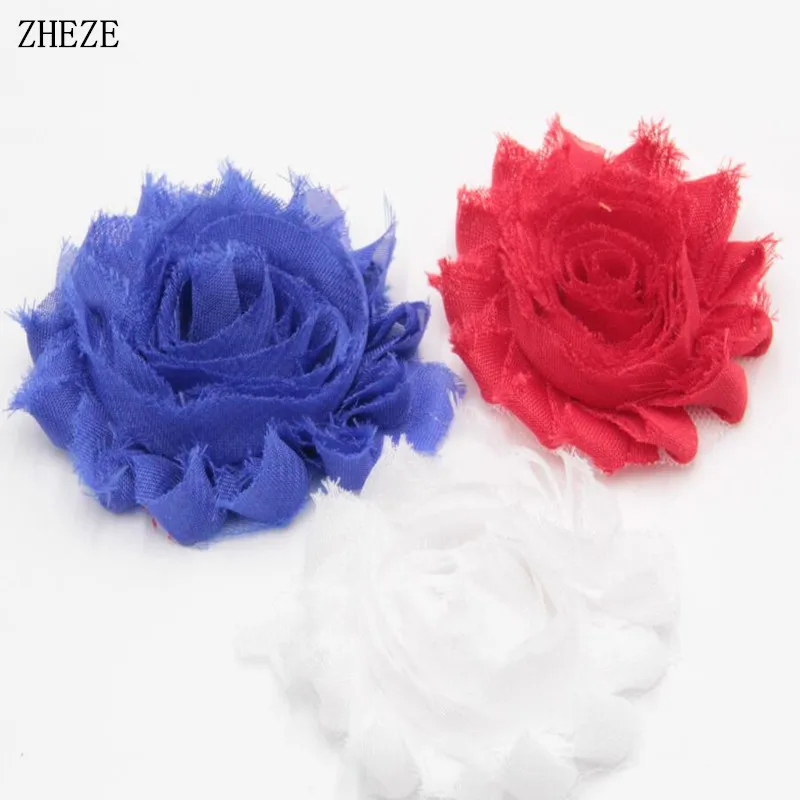 

Red White Blue July 4th Day 2.5" Chic Shabby Frayed Flower 60pcs/lot Children Hair Accessories DIY Headbands Wholesale