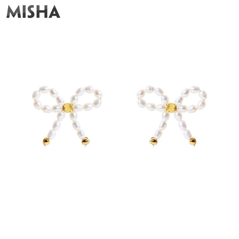 MISHA новые серьги гвоздики для женщин с бантом дизайн натуральная морская