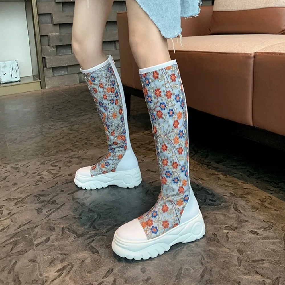 Женские сапоги до бедра из натуральной кожи с цветочной вышивкой, сапоги на танкетке и высоком каблуке, сетчатая теплая зимняя обувь с флисо... 
Женские сапоги до бедра из натуральной кожи с цветочной вышивкой, сапоги на танкетке и высоком каблуке, сетчатая теплая зимняя обувь с флисо...