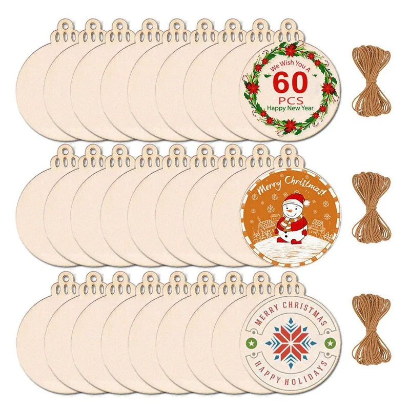 60Pcs Unfinished Wooden Christmas Ornaments Wood Slices Circles with Twines for Crafts Holiday Hanging
60Pcs Unfinished Wooden Christmas Ornaments Wood Slices Circles with Twines for Crafts Holiday Hanging