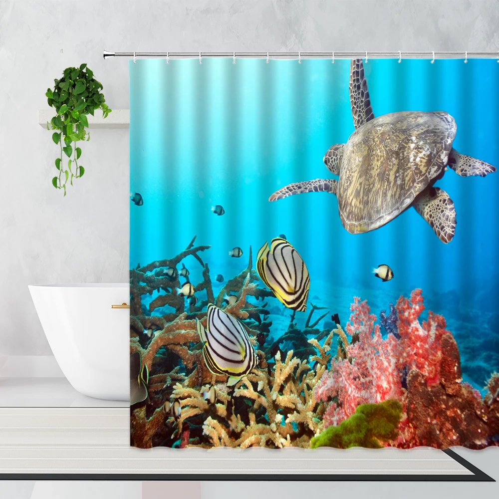 3D Marine Animal Turtle Shower Curtain Blue Underwater World Coral Waves Bathroom Decoration Waterproof Bath Curtains With Hooks
3D Marine Animal Turtle Shower Curtain Blue Underwater World Coral Waves Bathroom Decoration Waterproof Bath Curtains With Hooks