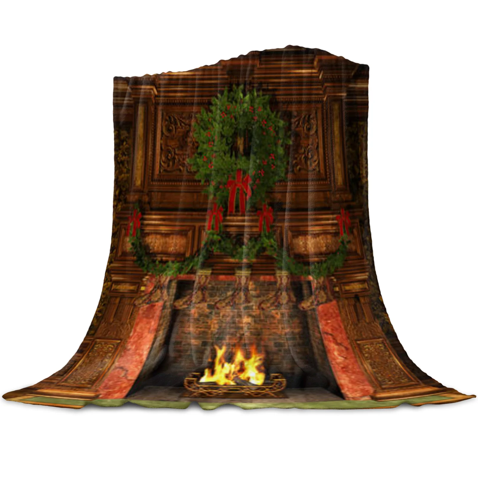 Christmas Fireplace Wreath Throw Blanket for Sofa Christmas Decoration Bedspread Portable Microfiber Flannel Picnic Blanket
Christmas Fireplace Wreath Throw Blanket for Sofa Christmas Decoration Bedspread Portable Microfiber Flannel Picnic Blanket