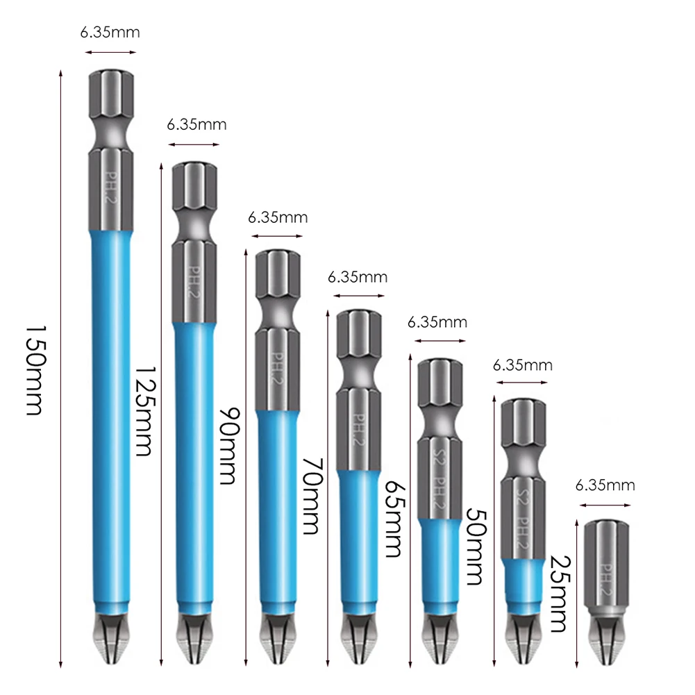 7pcs Screwdriver Bits 25/50/65/70/90/125/150mm PH2 Anti-slip Magnetic Bits 1/4 Hex Shank Fits Hand Electric Drill Driver Tools
7pcs Screwdriver Bits 25/50/65/70/90/125/150mm PH2 Anti-slip Magnetic Bits 1/4 Hex Shank Fits Hand Electric Drill Driver Tools