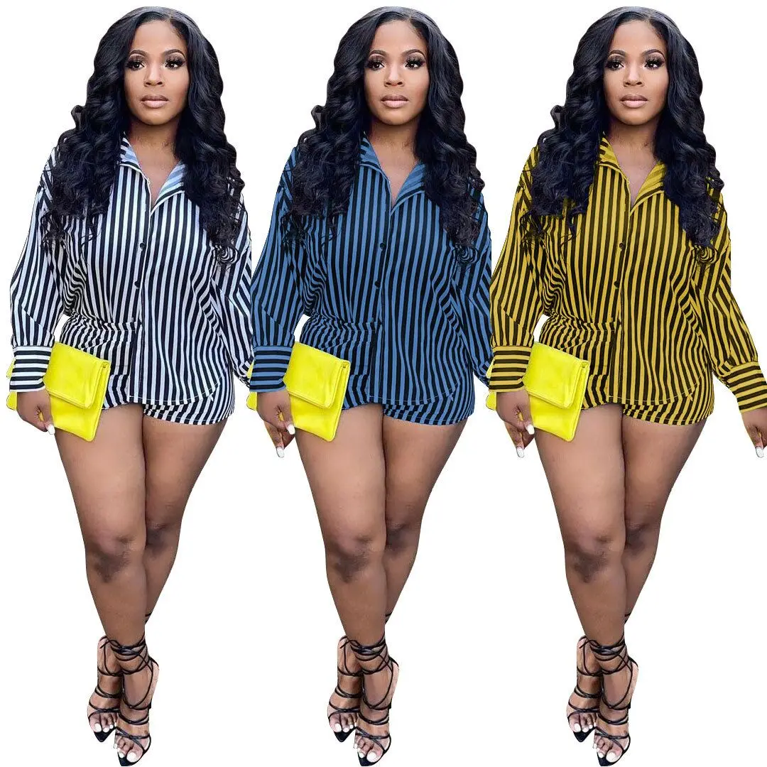 M6567 European and American autumn women's sexy print cute Vertical Stripe Shirt Top Casual shorts two pieces on hand supply who
M6567 European and American autumn women's sexy print cute Vertical Stripe Shirt Top Casual shorts two pieces on hand supply who