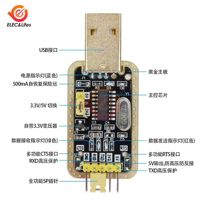 Модуль CH340 с USB на TTL CH340G небольшая пластина для щетки плата микроконтроллера STC