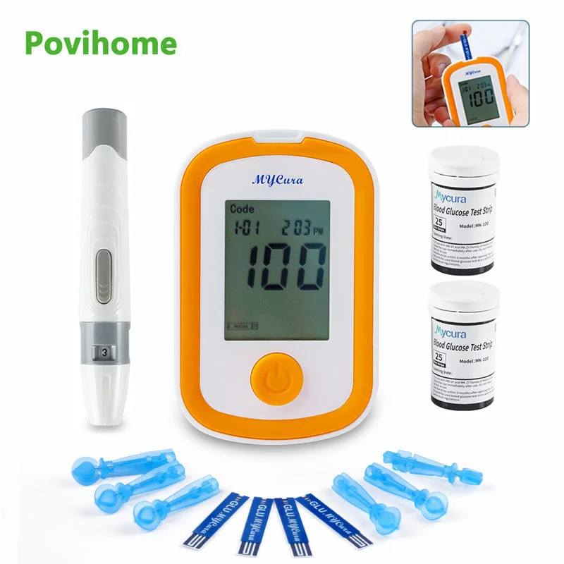 

Povihome комплект глюкометра, медицинский диабетический глюкометра, измеритель уровня сахара в крови для диабетиков, 50 шт. тест-полосок, ланцет...