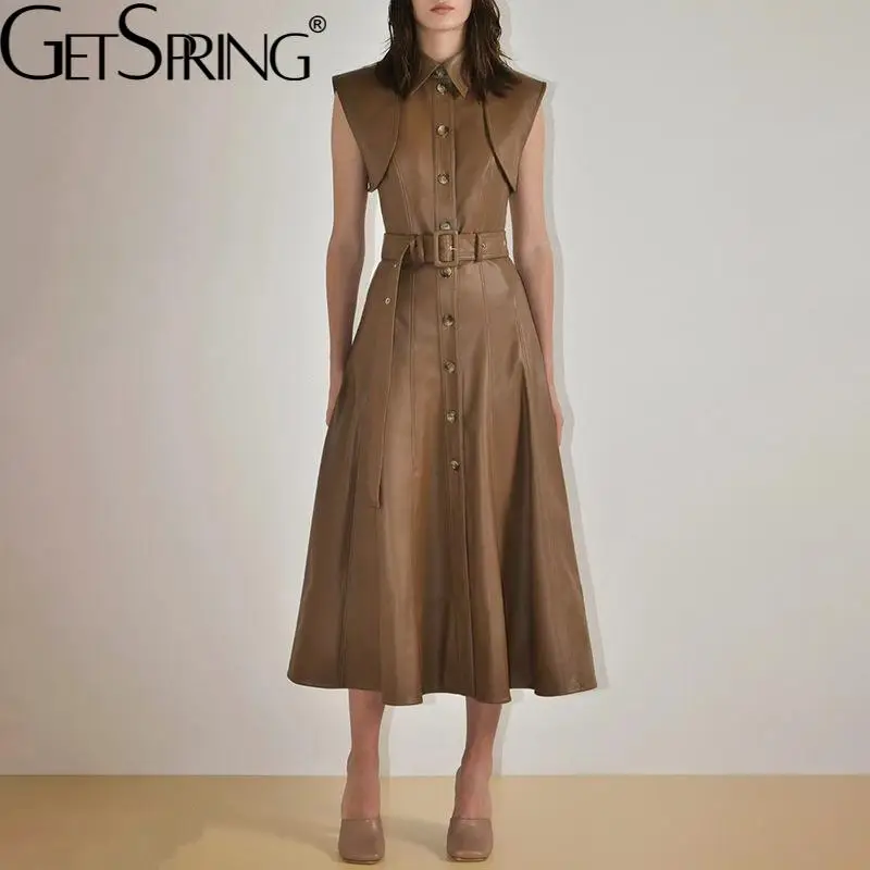 Getspring Women Dress Sleeveless Bandage Pu Leather Dresses Vintage Sexy Khaki Black Leather Dresses Autumn And Winter 2201 New
Getspring Women Dress Sleeveless Bandage Pu Leather Dresses Vintage Sexy Khaki Black Leather Dresses Autumn And Winter 2201 New