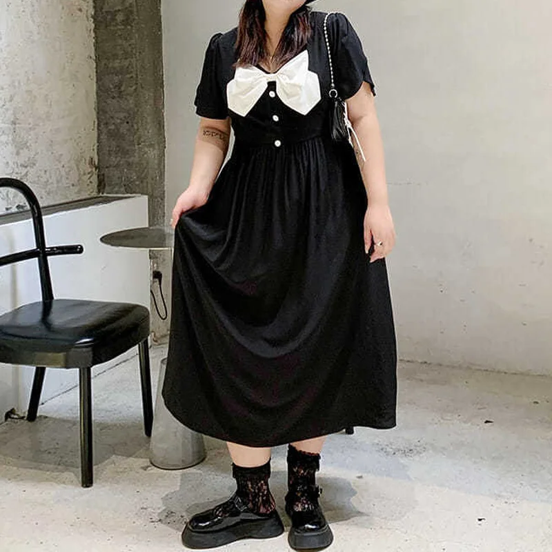 HOUZHOU Kawaii Plus Size Dress Women 4XL 5XL Bow Patchwork Black V-neck Elegant Maxi Dress Summer Korean Fashion Streetwear
HOUZHOU Kawaii Plus Size Dress Women 4XL 5XL Bow Patchwork Black V-neck Elegant Maxi Dress Summer Korean Fashion Streetwear