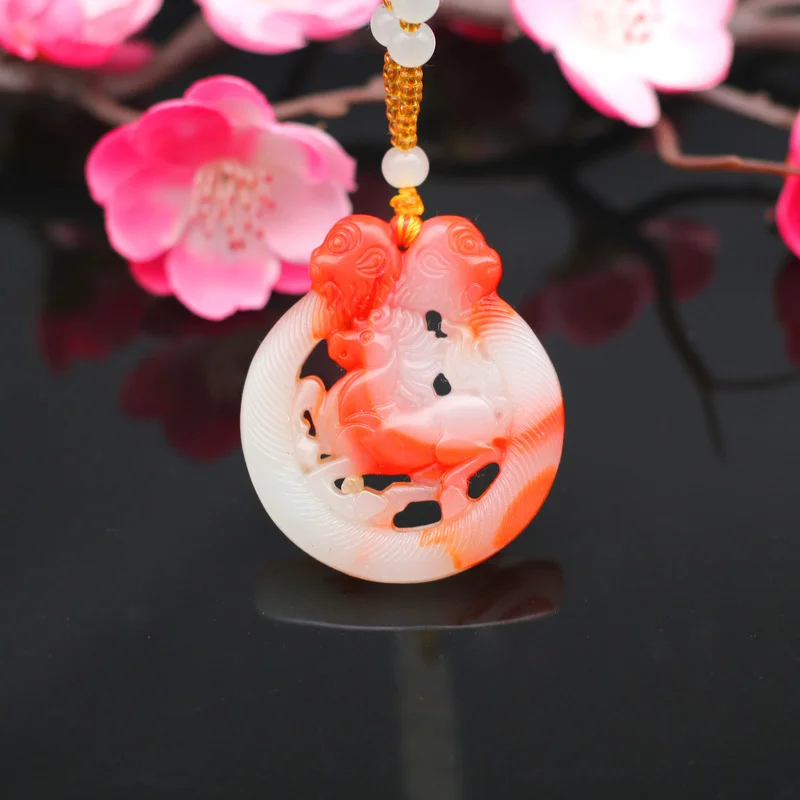 Narural Red White Jade Zodiac Horse Pendant Necklace Double-sided Hollow Carved Chinese Fashion Charm Jewelry Amulet Women Gifts
Narural Red White Jade Zodiac Horse Pendant Necklace Double-sided Hollow Carved Chinese Fashion Charm Jewelry Amulet Women Gifts