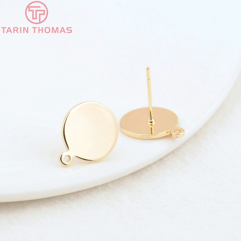 

(3970)10PCS 10MM 12MM Hole 1MM 24K Gold Color Brass Round Stud Earrings High Quality Jewelry Making Findings Accessories