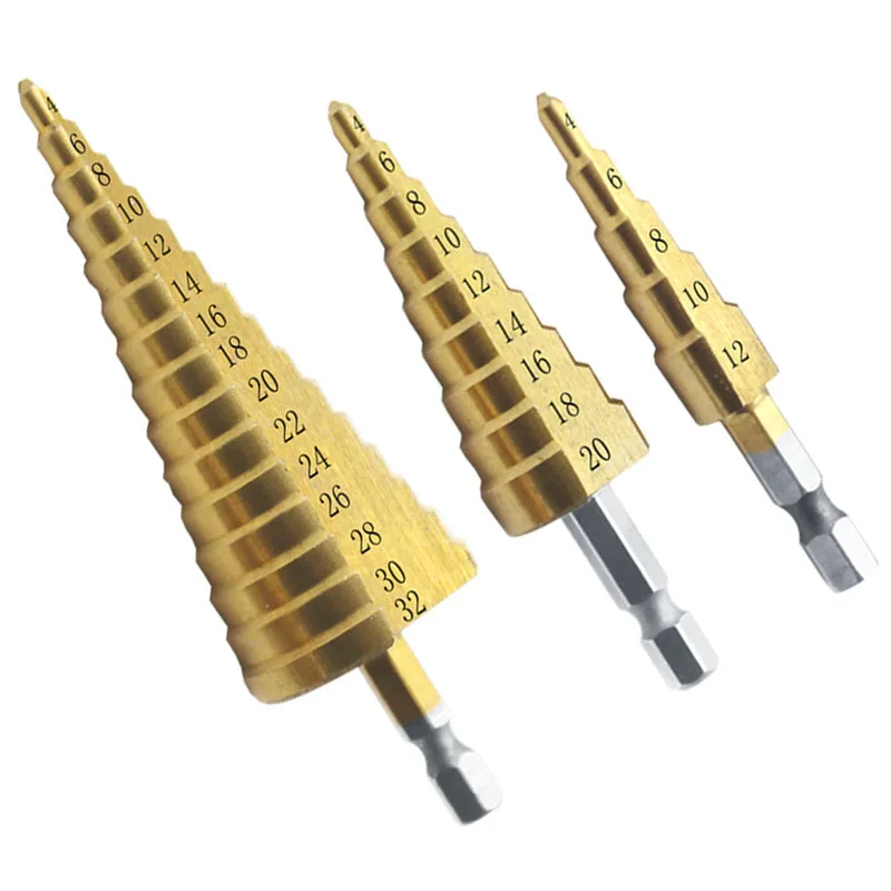 2021 Hot 3Pcs/lot HSS Steel Large Step Cone Titanium Coated Metal Drill Bit Cut Tool Set Hole Cutter 4-12mm 4-20mm 4-32mm
2021 Hot 3Pcs/lot HSS Steel Large Step Cone Titanium Coated Metal Drill Bit Cut Tool Set Hole Cutter 4-12mm 4-20mm 4-32mm