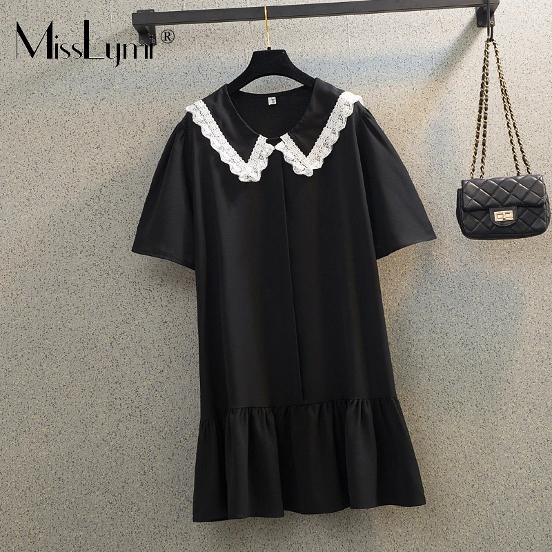 MissLymi L-4XL Plus Size Women Lace Patchwork Sailor Collar Loose Dress Black Summer 2021 Casual Short Sleeve Ruffle Dress Femme
MissLymi L-4XL Plus Size Women Lace Patchwork Sailor Collar Loose Dress Black Summer 2021 Casual Short Sleeve Ruffle Dress Femme
