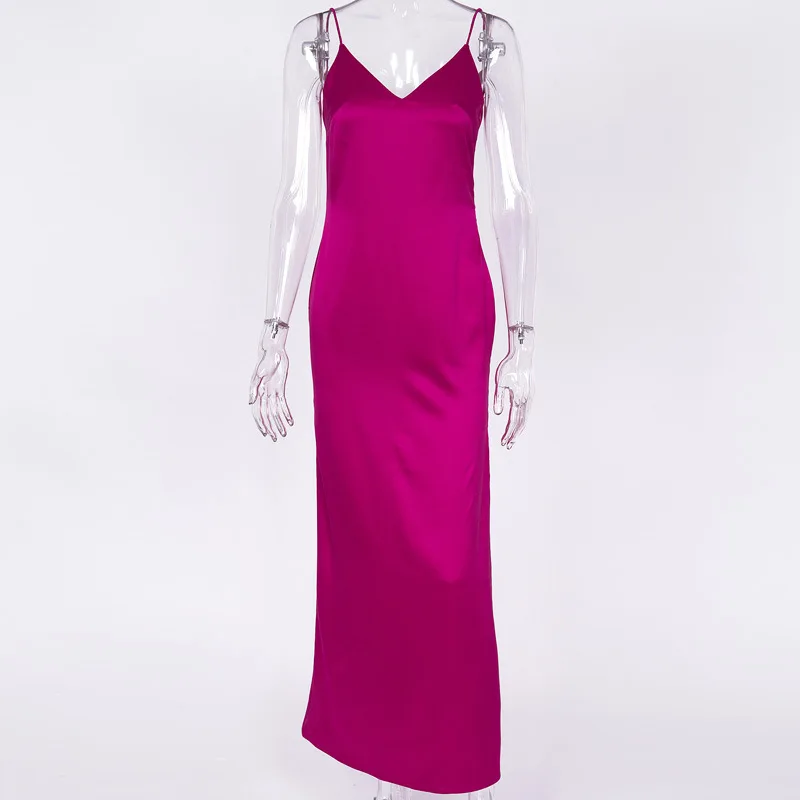 Summer 2021 Satin Sling Dresses Women V Neck Sleeveless Backless Sexy Party Night Solid Color Elegant Side Split Long Dress Red
Summer 2021 Satin Sling Dresses Women V Neck Sleeveless Backless Sexy Party Night Solid Color Elegant Side Split Long Dress Red
