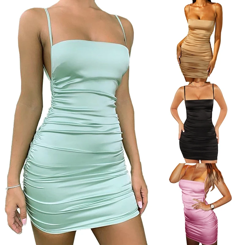 Spaghetti Strap Mini Dress Women Sexy Backless Cross Bandage Party Dress Pleated Stretch Dress
Spaghetti Strap Mini Dress Women Sexy Backless Cross Bandage Party Dress Pleated Stretch Dress