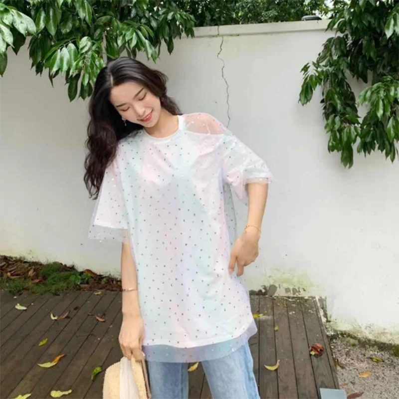 Women's Tracksuit Summer New Mesh T-shirt Ripped Denim Shorts Suit Korean Casual Loose Short Sleeves Shorts with High Waist Suit
Women's Tracksuit Summer New Mesh T-shirt Ripped Denim Shorts Suit Korean Casual Loose Short Sleeves Shorts with High Waist Suit