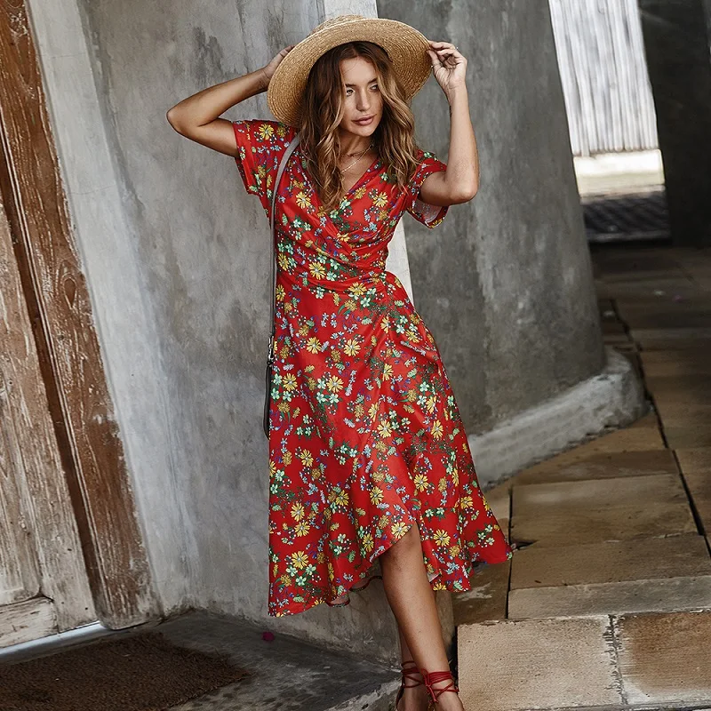 Fashion Women Short Sleeve Print Dress Casual V Neck Party Holiday Dress Female Spring Summer New Elegant Vintage Bandage Dress
Fashion Women Short Sleeve Print Dress Casual V Neck Party Holiday Dress Female Spring Summer New Elegant Vintage Bandage Dress