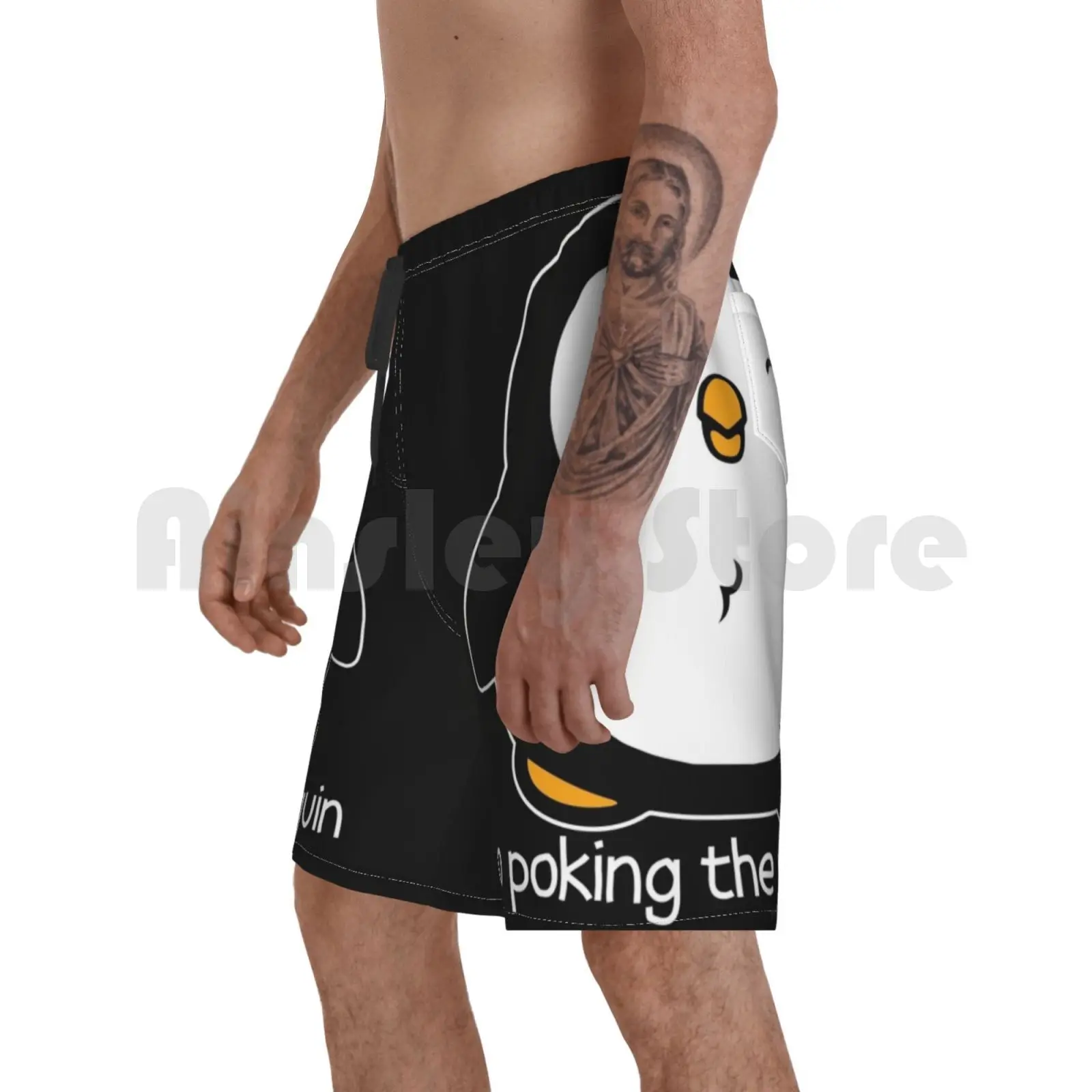 

No Poking The Penguin Beach Shorts Men Beach Pants Swim Trunks No Poking The Penguin Penguin Funny Penguin Graphic