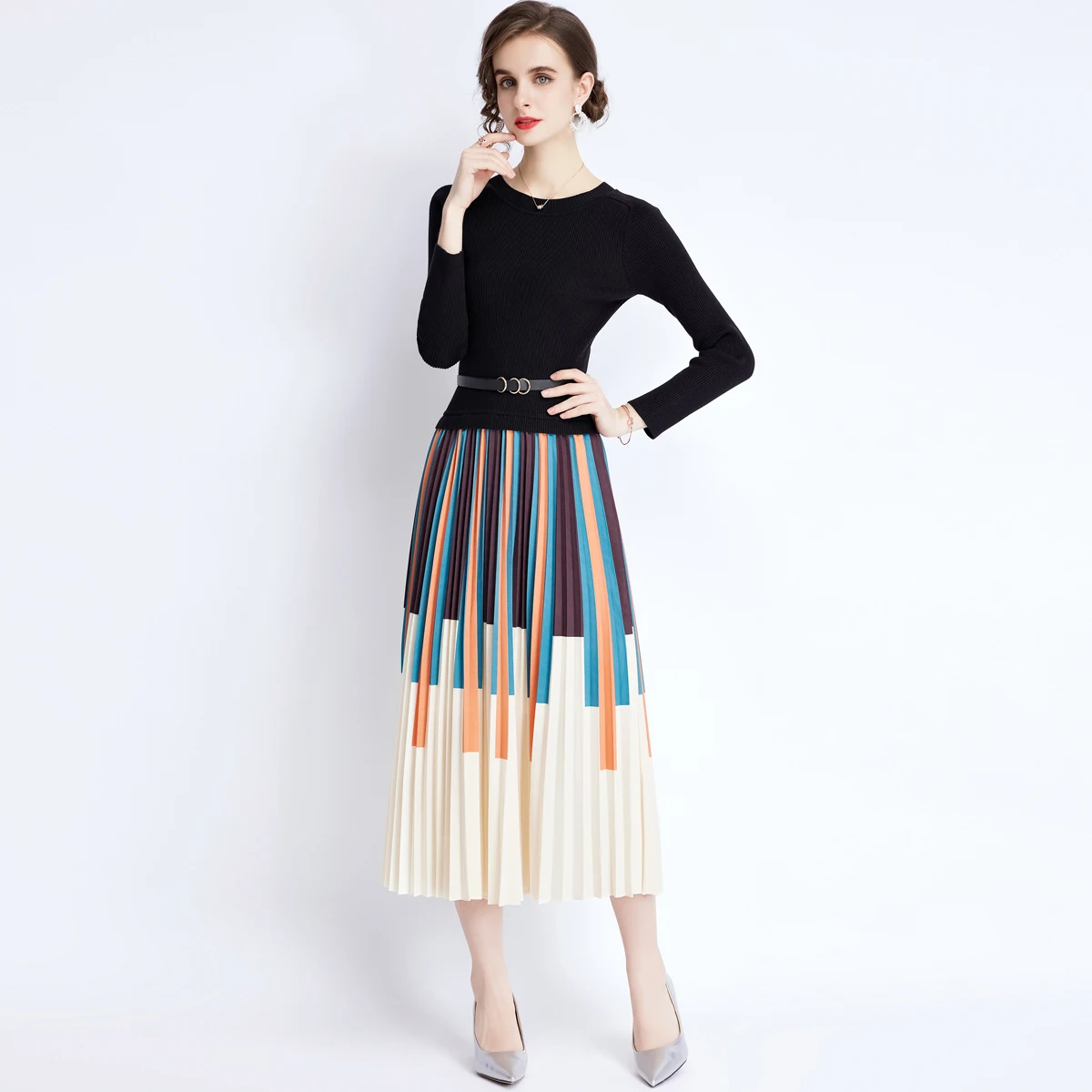 Chic Long Knit patchwork Women Pleated Printed Dress Thick Warm Winter Dress Female O-Neck A Line Dress Office Lady
Chic Long Knit patchwork Women Pleated Printed Dress Thick Warm Winter Dress Female O-Neck A Line Dress Office Lady