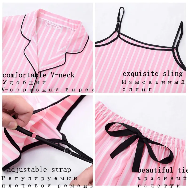 Pink Women's 7 Pieces Pajamas Sets Emulation Silk Striped Print Pyjama Women Cute Sleepwear Sets Spring Summer Autumn Homewear
Pink Women's 7 Pieces Pajamas Sets Emulation Silk Striped Print Pyjama Women Cute Sleepwear Sets Spring Summer Autumn Homewear