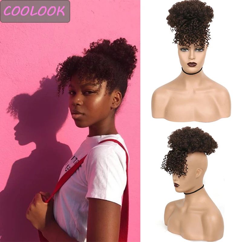 Short Puff Ponytail Hair for Black Women Afro Kinky Curl Chignon Clip In Ponytail Hair with Bangs Synthetic Ombre Brown Hair Bun
Short Puff Ponytail Hair for Black Women Afro Kinky Curl Chignon Clip In Ponytail Hair with Bangs Synthetic Ombre Brown Hair Bun