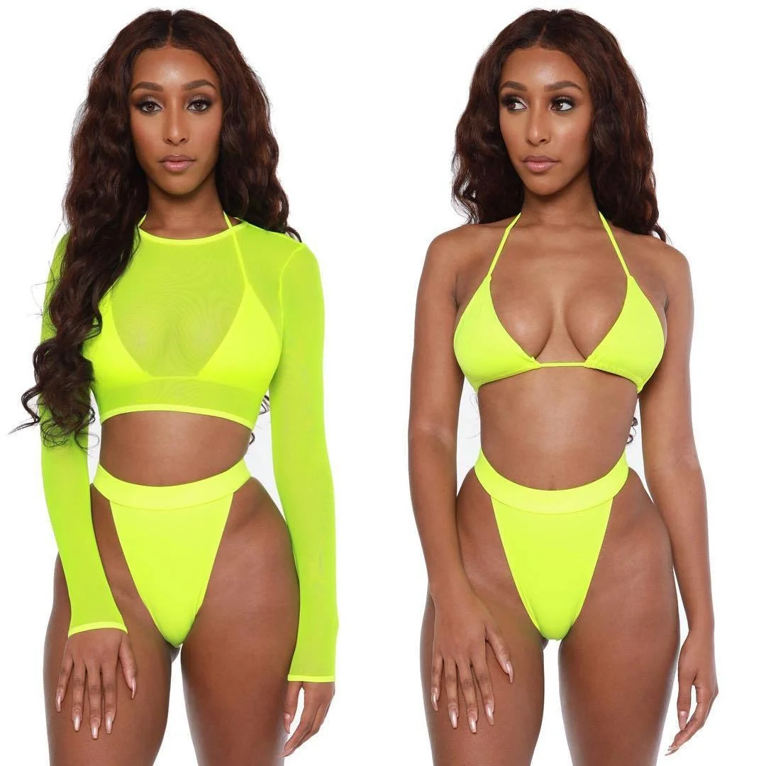 2020 Neon Yellow Crop Top Swimwear Women Summer Sexy Beachwear Mesh Long Sleeve Cover Ups Top Three Piece Swimsuit Bikini Set
2020 Neon Yellow Crop Top Swimwear Women Summer Sexy Beachwear Mesh Long Sleeve Cover Ups Top Three Piece Swimsuit Bikini Set