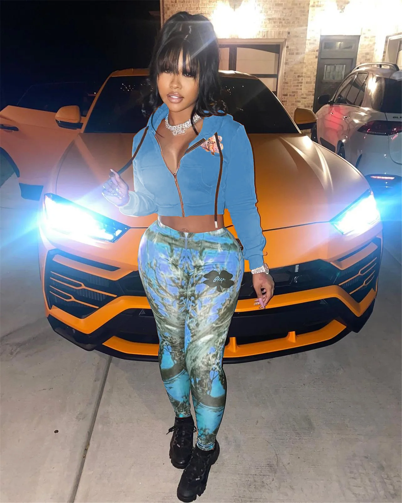 Club women outfits casual matching sets 2 pc set for women printed zip up hooded tops+sweatpant sweat suits Fall 2020 sweatsuit
Club women outfits casual matching sets 2 pc set for women printed zip up hooded tops+sweatpant sweat suits Fall 2020 sweatsuit